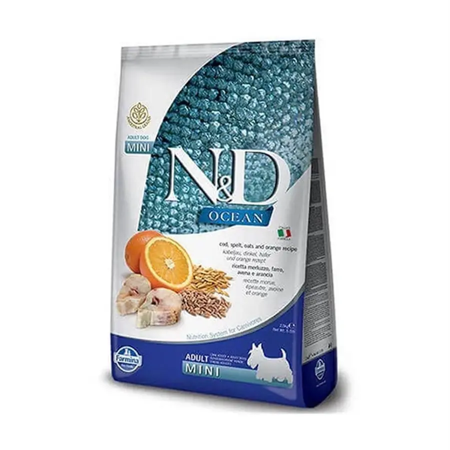 N&D Ocean Az Tahıllı Balık ve Portakallı Yetişkin Küçük Irk Köpek Maması 2,5 Kg