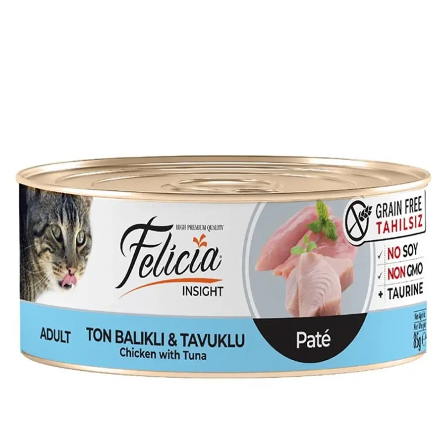 Felicia Tahılsız Kıyılmış Ton Balıklı Tavuklu Yetişkin Kedi Konservesi 85 gr