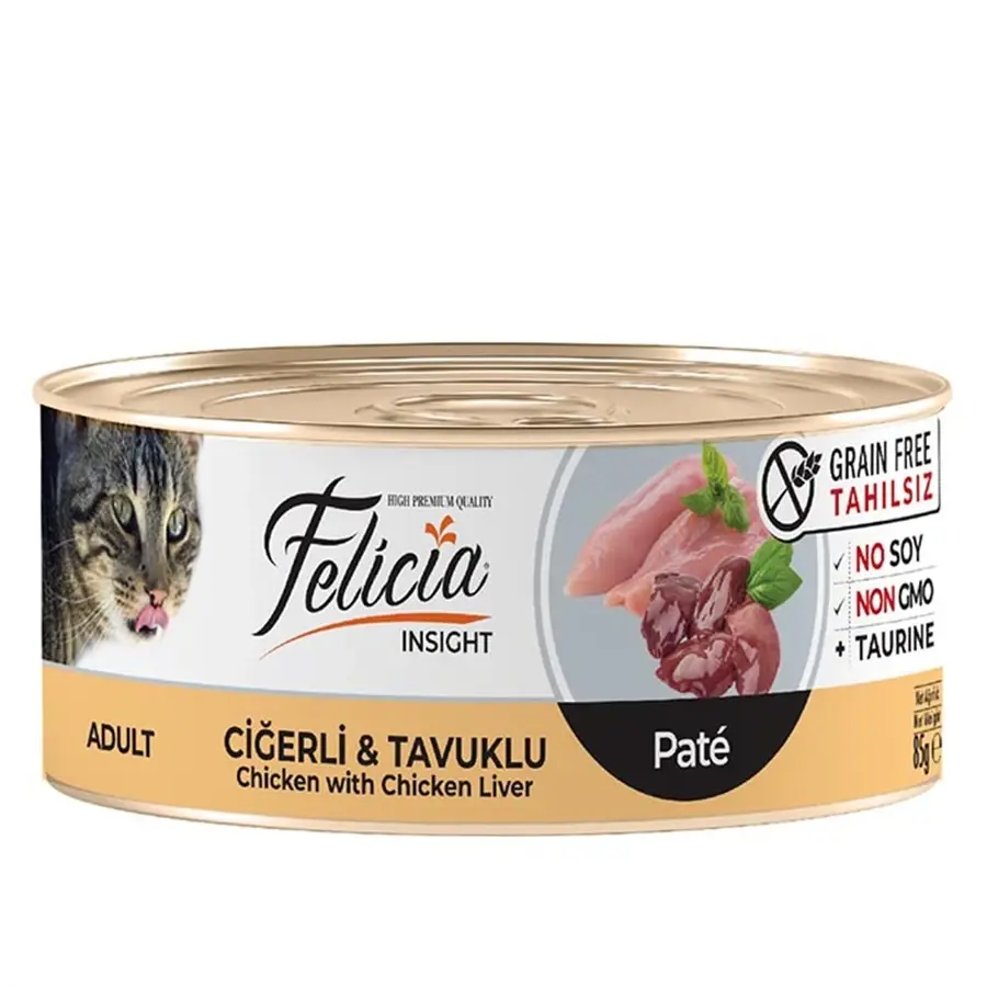 Felicia Tahılsız Kıyılmış Ciğerli Tavuklu Yetişkin Kedi Konservesi 85 gr