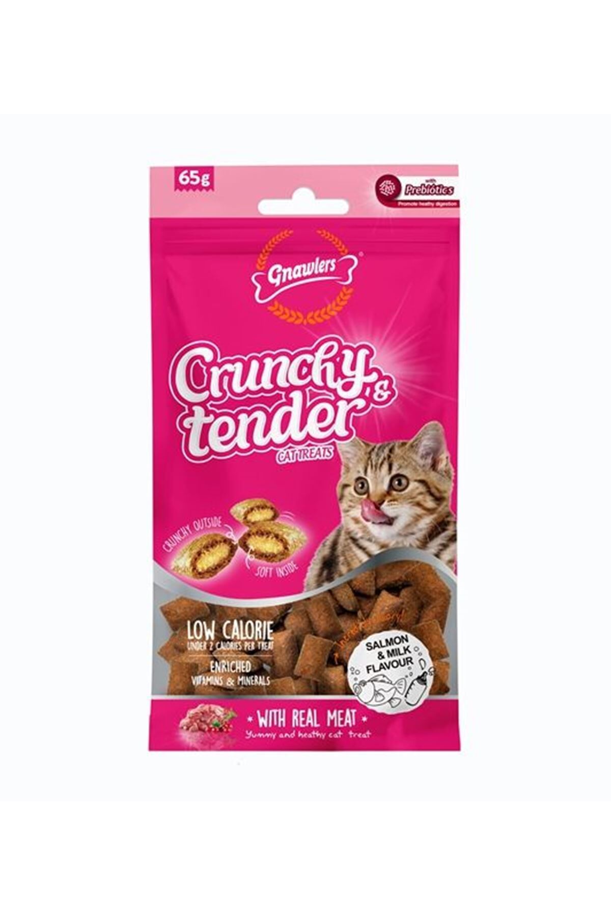 Gnawlers Crunchy Somonlu ve Sütlü Prebiotik Destekli Kedi Ödül Maması 65gr