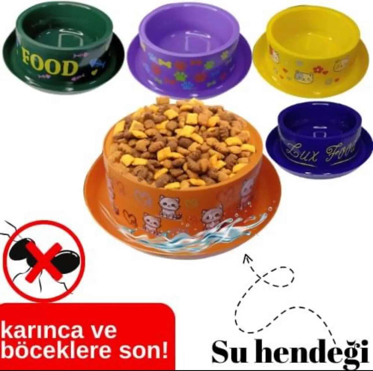 OLC Desenli Lüx Kedi Mama Kabı Büyük (Karınca Önleyici)