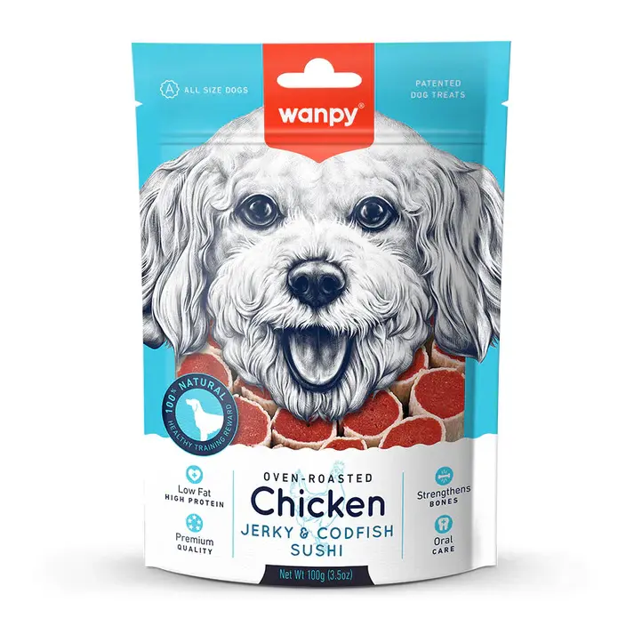 Wanpy Fırınlanmış Soft Gerçek Tavuklu&Somon Balıklı Sushi Köpek Ödülü 100 gr