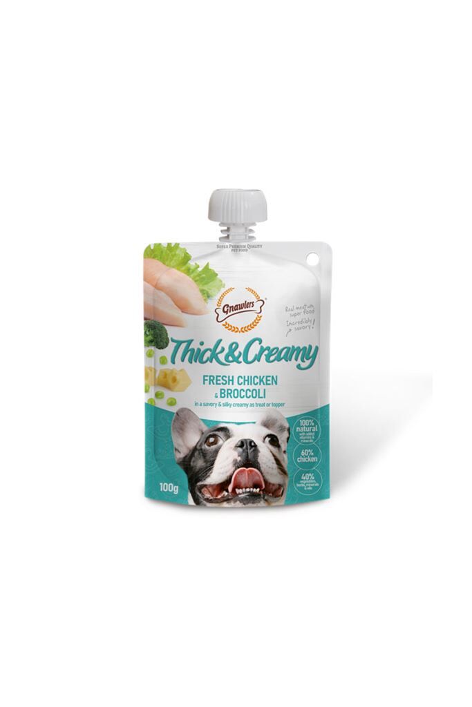 GNAWLERS THICK CREAMY DOG CHICKEN BROCCOLI 100G