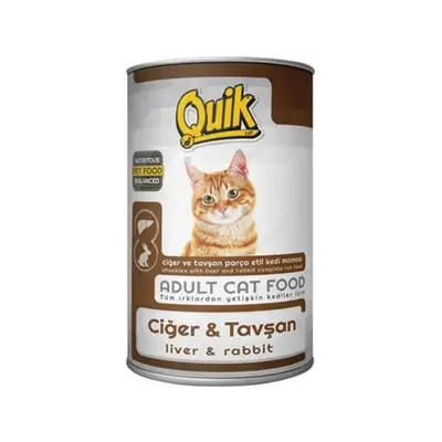 Quik Parça Etli Ciğer ve Tavşanlı Yetişkin Kedi Konservesi 415 Gr