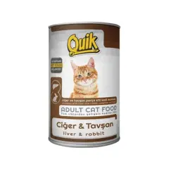 Quik Parça Etli Ciğer ve Tavşanlı Yetişkin Kedi Konservesi 415 Gr