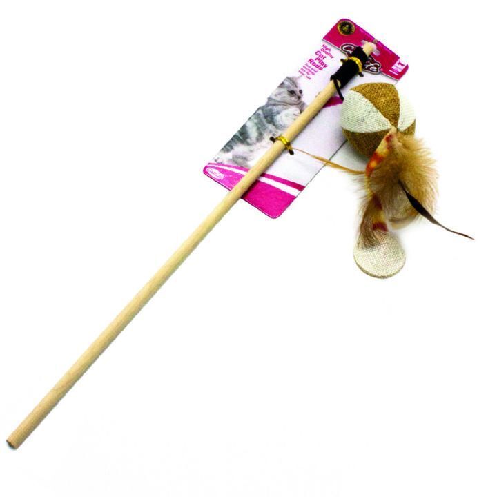 203040-CATLİFE KEDİLER İÇİN NATUREL TÜYLÜ TOP ZİLLİ OLTA